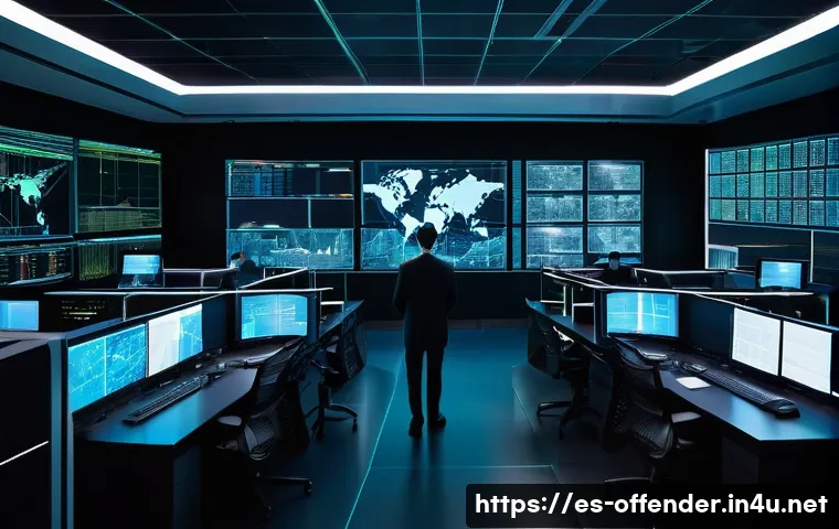 강력범죄 유형별 통계 - **Prompt: "A high-angle, cinematic shot of a modern, bustling data center control room at night. Var...
