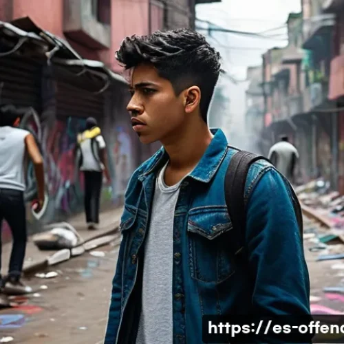 Home 28 살인 사건 가해자의 동기 분석 - A detailed scene depicting a tense urban neighborhood in Latin America, showing a young adult male w...