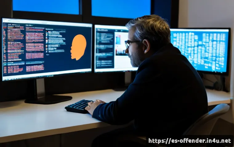 범죄자의 SNS 활동 패턴 분석 - Photorealistic cybersecurity analyst in a modern Madrid investigation office, studying anonymous soc...